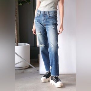 R13 Blue Straight Leg Distressed Jeans